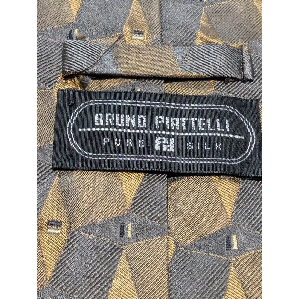 Bruno Piattelli Tie‎ Bronze Gold Geometric Silk Diamond Formal Business